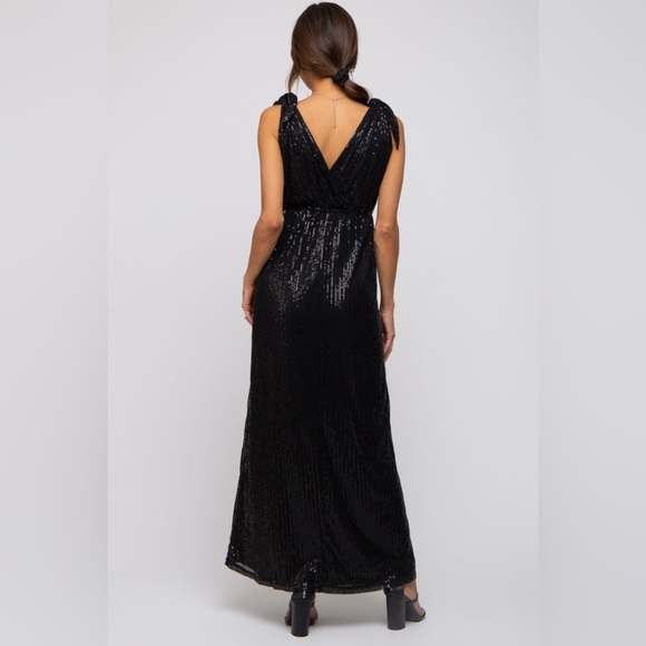 Sequin deep V shoulder tie maxi dress nwt - Picture 5 of 6